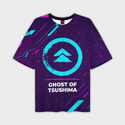 Футболка оверсайз мужская Символ Ghost of Tsushima в неоновых цветах на темн, цвет: 3D-принт