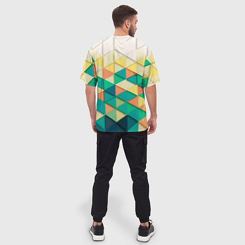 Мужская футболка оверсайз Цветные объемные треугольники / 3D-принт – фото 4