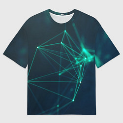 Мужская футболка оверсайз Зеленые абстрактные взаимосвязанные линии нейроны