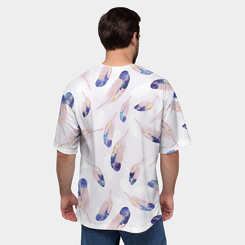 Мужская футболка оверсайз Разноцветные Падающие Перья / 3D-принт – фото 4