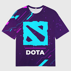 Футболка оверсайз мужская Символ Dota в неоновых цветах на темном фоне, цвет: 3D-принт