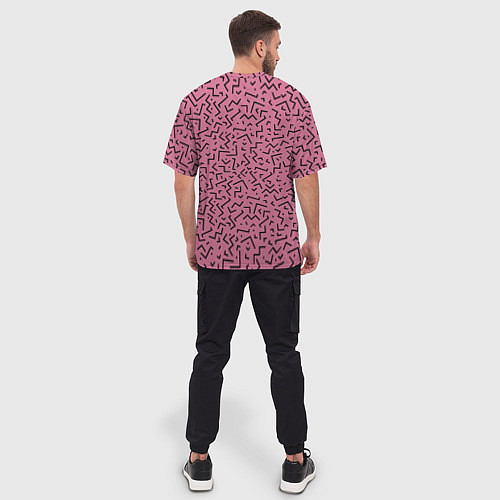 Мужская футболка оверсайз Минималистический паттерн на розовом фоне / 3D-принт – фото 4