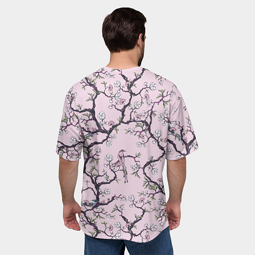 Мужская футболка оверсайз Цветы Сакуры и Птицы На Ветках / 3D-принт – фото 4