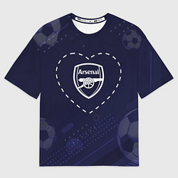 Футболка оверсайз мужская Лого Arsenal в сердечке на фоне мячей, цвет: 3D-принт