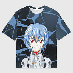 Футболка оверсайз мужская Евангелион - пилот Рей Аянами, цвет: 3D-принт