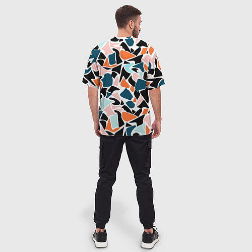 Мужская футболка оверсайз Абстрактный современный разноцветный узор в оранже / 3D-принт – фото 4