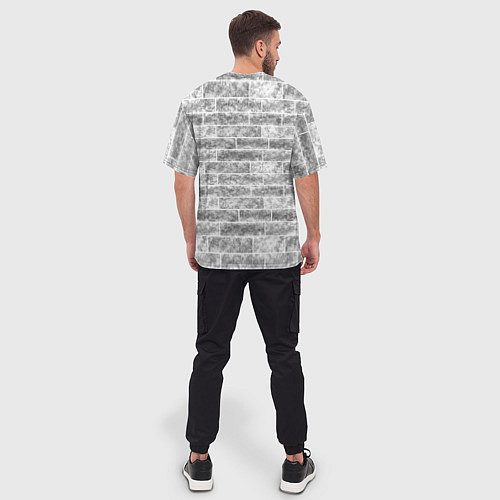 Мужская футболка оверсайз Серая кирпичная стена стиль лофт / 3D-принт – фото 4
