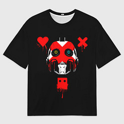 Мужская футболка оверсайз Love death and robots белый робот c крестом на лиц