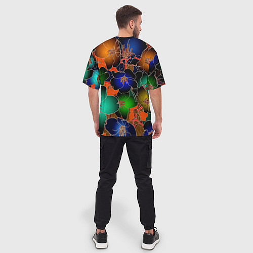 Мужская футболка оверсайз Vanguard floral pattern Summer night Fashion trend / 3D-принт – фото 4