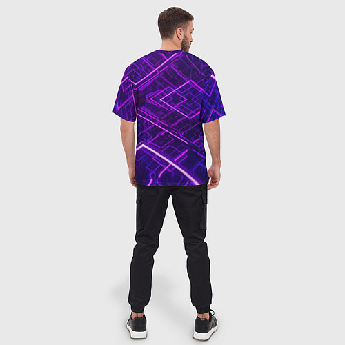 Мужская футболка оверсайз Неоновые ромбы в абстракции - Фиолетовый / 3D-принт – фото 4