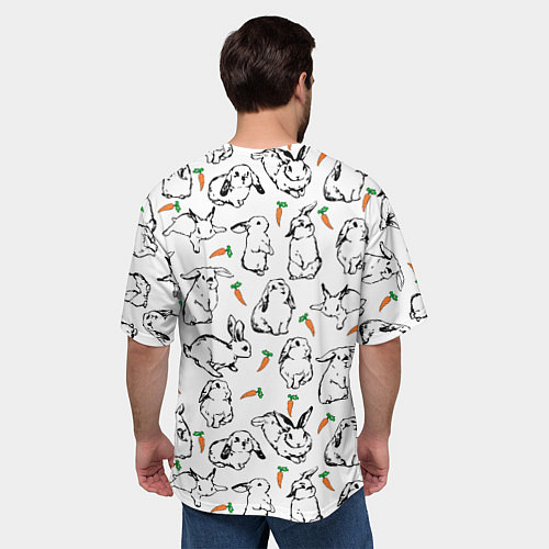Мужская футболка оверсайз Зайцы с морковками / 3D-принт – фото 4
