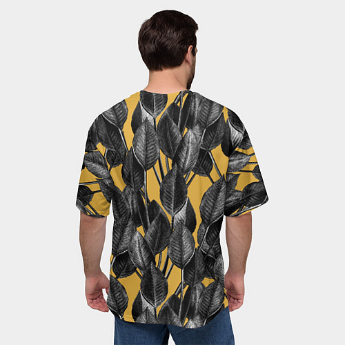 Мужская футболка оверсайз Летние Листья На Оранжевом Цвете / 3D-принт – фото 4