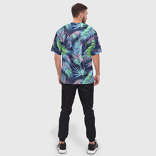 Мужская футболка оверсайз Разноцветные Листья Пальм / 3D-принт – фото 4