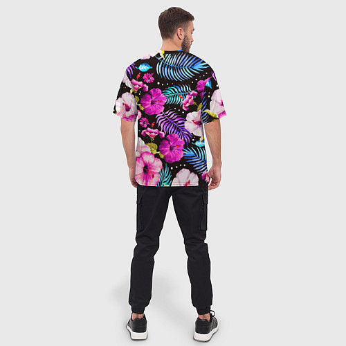 Мужская футболка оверсайз Floral pattern Summer night Fashion trend / 3D-принт – фото 4