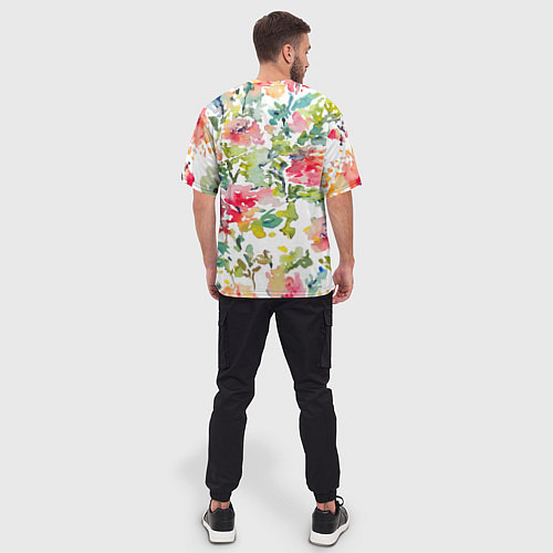 Мужская футболка оверсайз Floral pattern Watercolour Summer / 3D-принт – фото 4