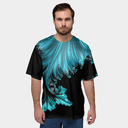 Футболка оверсайз мужская Черный с голубым неоновый фрактал Ледяная абстракц, цвет: 3D-принт — фото 2