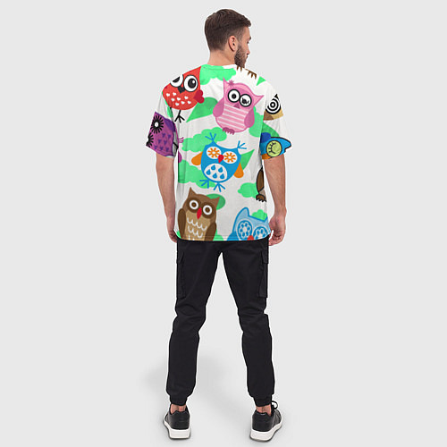 Мужская футболка оверсайз Весёлые цветные совята / 3D-принт – фото 4