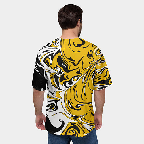 Мужская футболка оверсайз Черно-желтые разводы / 3D-принт – фото 4