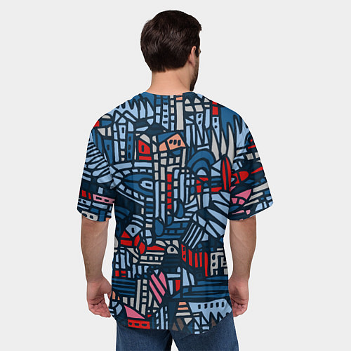 Мужская футболка оверсайз Sketch in blue tones / 3D-принт – фото 4