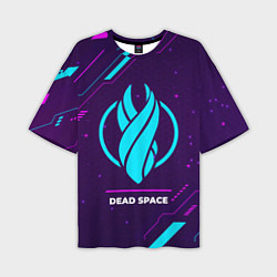 Мужская футболка оверсайз Символ Dead Space в неоновых цветах на темном фоне