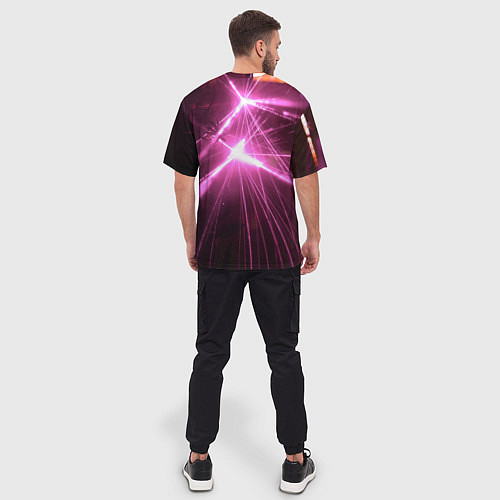 Мужская футболка оверсайз Неоновые лазеры во тьме - Розовый / 3D-принт – фото 4