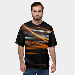 Футболка оверсайз мужская Волнообразные линии неона - Оранжевый, цвет: 3D-принт — фото 2