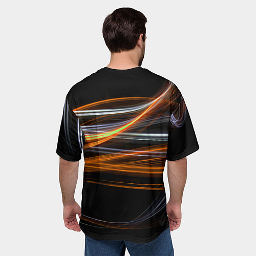 Мужская футболка оверсайз Волнообразные линии неона - Оранжевый / 3D-принт – фото 4