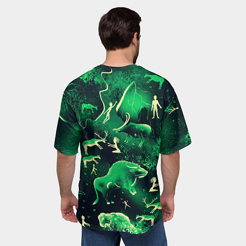 Мужская футболка оверсайз Альтернативная Альтамира зеленая / 3D-принт – фото 4