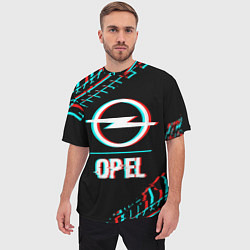 Футболка оверсайз мужская Значок Opel в стиле Glitch на темном фоне, цвет: 3D-принт — фото 2