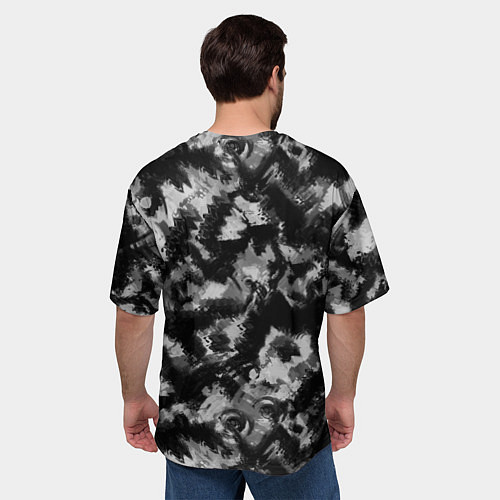 Мужская футболка оверсайз Черно-белый абстрактный камуфляж / 3D-принт – фото 4