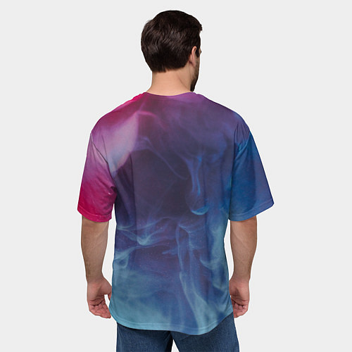 Мужская футболка оверсайз Неоновый дым - Голубой и розовый / 3D-принт – фото 4