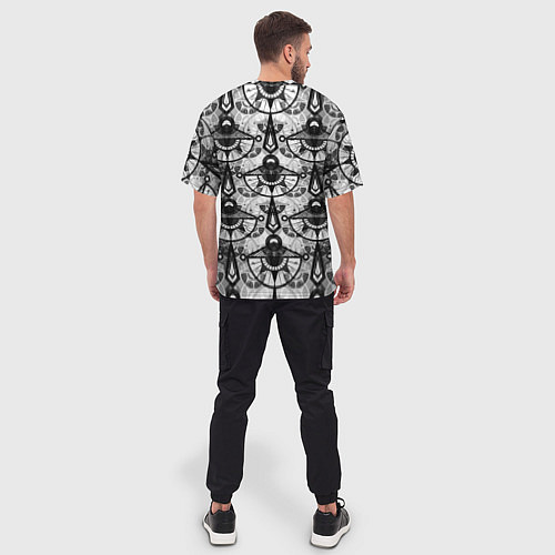 Мужская футболка оверсайз В черно-серых тонах геометрический узор / 3D-принт – фото 4