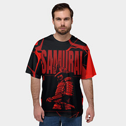 Футболка оверсайз мужская Красный самурай с красными разводами, цвет: 3D-принт — фото 2