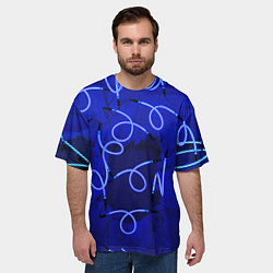 Футболка оверсайз мужская Неоновые закрученные фонари - Синий, цвет: 3D-принт — фото 2