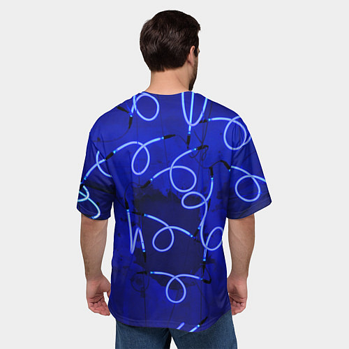 Мужская футболка оверсайз Неоновые закрученные фонари - Синий / 3D-принт – фото 4