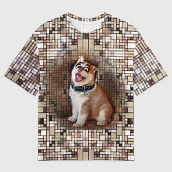 Футболка оверсайз мужская DIGITAL ART ДЕВУШКА СОБАКА ПРЯМОУГОЛЬНИКИ, цвет: 3D-принт