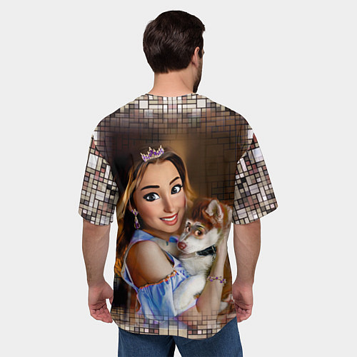 Мужская футболка оверсайз DIGITAL ART ДЕВУШКА СОБАКА ПРЯМОУГОЛЬНИКИ / 3D-принт – фото 4