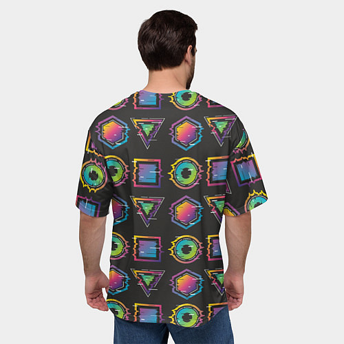 Мужская футболка оверсайз Геометрический яркий глитч / 3D-принт – фото 4