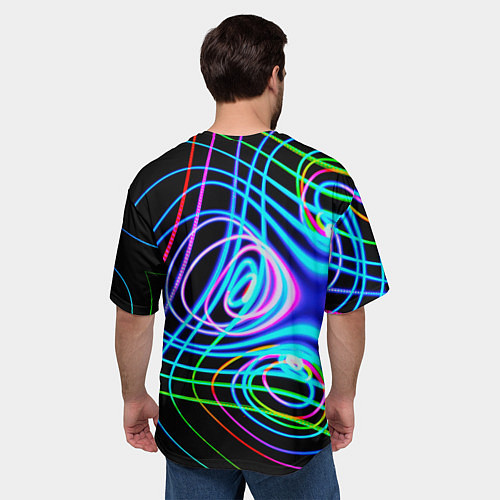 Мужская футболка оверсайз Неоновое множество линий - Голубой / 3D-принт – фото 4