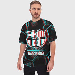 Футболка оверсайз мужская Barcelona FC в стиле Glitch на темном фоне, цвет: 3D-принт — фото 2