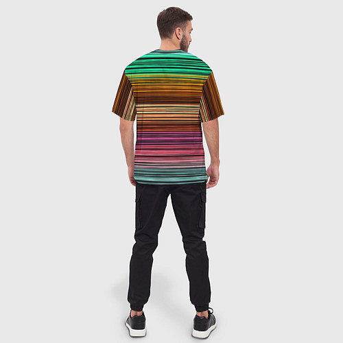 Мужская футболка оверсайз Multicolored thin stripes Разноцветные полосы / 3D-принт – фото 4