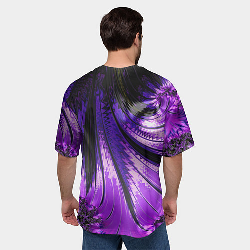 Мужская футболка оверсайз Неоновый фрактал черный с фиолетовым Абстракция / 3D-принт – фото 4
