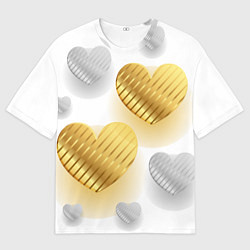 Футболка оверсайз мужская Золотые и серебряные сердца, цвет: 3D-принт