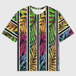 Футболка оверсайз мужская Пальмовые цветные полосы, цвет: 3D-принт