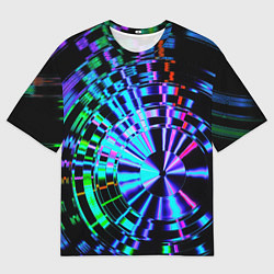 Футболка оверсайз мужская Неоновые дискообразные узоры - Синий, цвет: 3D-принт