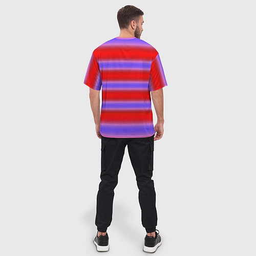 Мужская футболка оверсайз Striped pattern мягкие размытые полосы красные фио / 3D-принт – фото 4