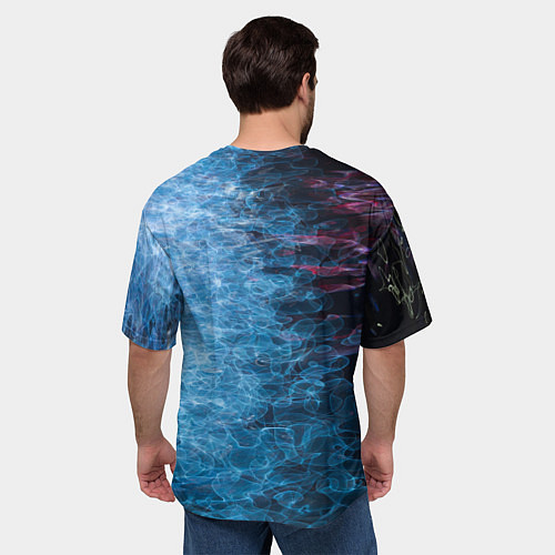 Мужская футболка оверсайз Неоновые волны на воде - Синий / 3D-принт – фото 4