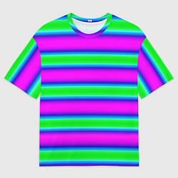 Футболка оверсайз мужская Зеленый и фиолетовые яркие неоновые полосы striped, цвет: 3D-принт