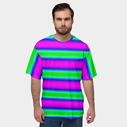 Футболка оверсайз мужская Зеленый и фиолетовые яркие неоновые полосы striped, цвет: 3D-принт — фото 2