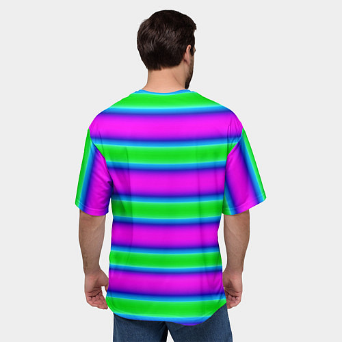 Мужская футболка оверсайз Зеленый и фиолетовые яркие неоновые полосы striped / 3D-принт – фото 4